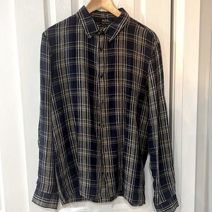 APC long sleeve plaid linen shirt